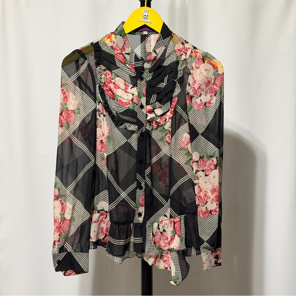 Kenzo Tops - Kenzo Floral Blouse Top Sheer Button Shirt Longsleeve 38